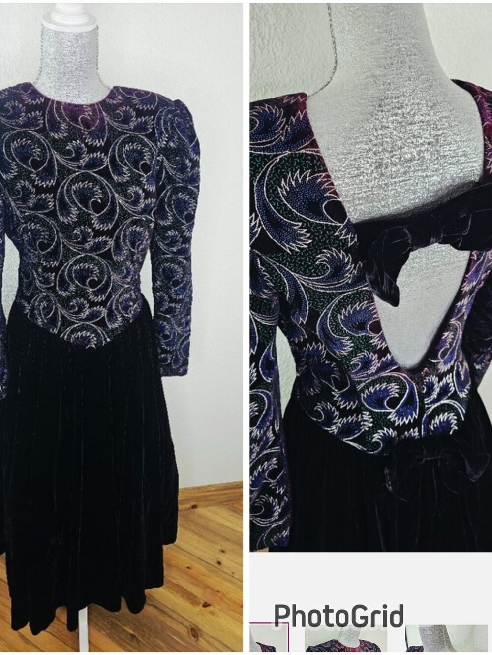 Jessica McClintock Vintage Formal Gown Velvet Bows Open Back Size 10